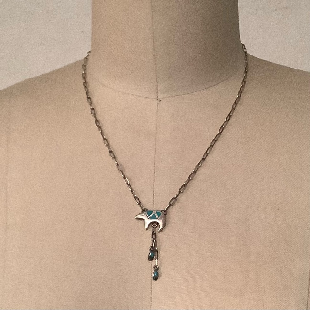Sterling Silver Blue Spirit Bear Pendant 17” Necklace